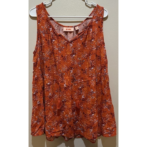 EVRI Tops - Evri Women's Floral V-Neck Sleeveless Blouse Size 0X - Orange